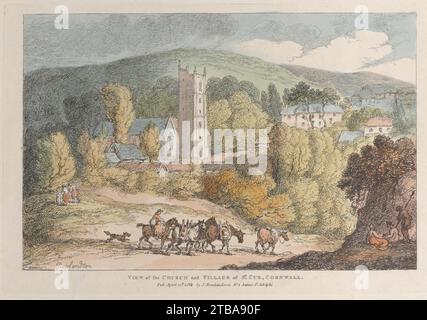 Blick auf die Kirche und das Dorf St. Cue, Cornwall 1959 von Thomas Rowlandson Stockfoto