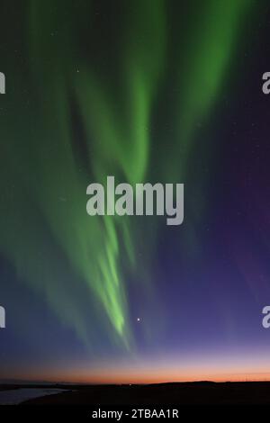 Aurora Borealis mit Venus und Jupiter vom Hotel Ranga am 14. März 20023 Stockfoto