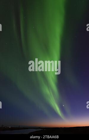 Aurora Borealis mit Venus und Jupiter vom Hotel Ranga am 14. März 20023 Stockfoto