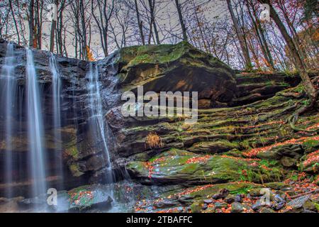 Blick auf die Lower Dundee Falls im Herbst, Beach City Wilderness Area, Ohio Stockfoto