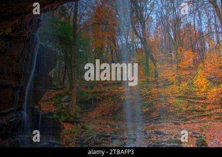 Blick auf die Lower Dundee Falls im Herbst, Beach City Wilderness Area, Ohio Stockfoto