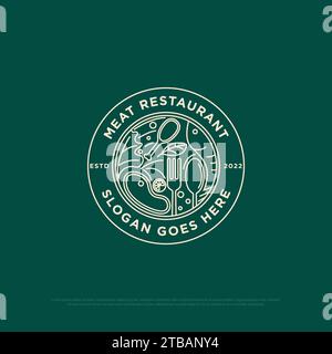 Fleisch Restaurant Logo-Design, Umrissvektor-Illustration von Speisen und Getränken, am besten für Street Food, Fast Food, einzigartige Restaurant Logo Marke templ Stock Vektor