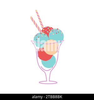 Bunte Eiskugeln in einer Schüssel-Vektor-Illustration. Farblich minimalistische Sommerillustration Stock Vektor