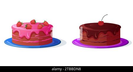 Erdbeere und Schokoladenkuchen Vektor-Illustration Stock Vektor