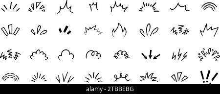 Doodle Manga-Comic-Ausdruckselemente. Handgezeichneter Sonnenstrahl. Funkelnde Schilder in Zeichentrickfilmen. Designelement für Emotionseffekte. Symbol für Skizzenburst Stock Vektor