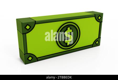 Cartoon-Geldpaket isoliert auf weißem Hintergrund. 3D-Abbildung. Stockfoto