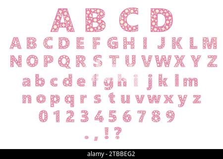 Heartfelt Blooms Display Alphabet – skurrile Schrift mit rosa Herzen und Blumenakzenten Stock Vektor