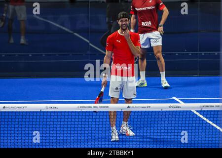 Mailand, Italien. Dezember 2023. Gonzalez Jeronimo (ESP) wurde während der Milano Premiere Padel P1 in der Allianz Cloud Arena, Mailand, Italien am 05. Dezember 2023 gesehen Stockfoto