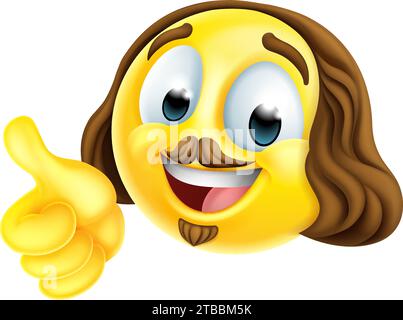 Shakespeare Poet Emoticon Emoji Cartoon Face Ikone Stock Vektor