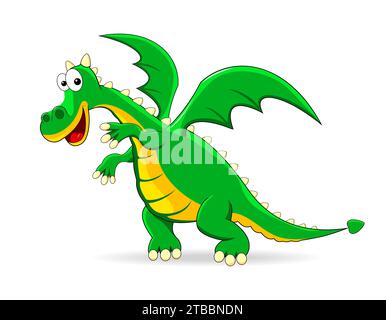 Grüner Drache auf weißem Hintergrund. Lustige Märchenfigur. Grüner Dinosaurier. Stock Vektor