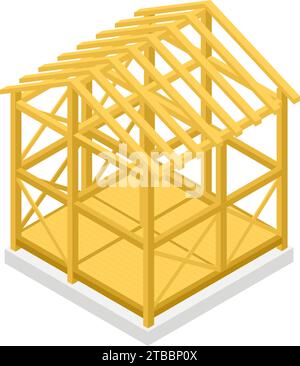 Abbildung der Gebäudestruktur, isometrische Darstellung des Stahlrahmens (Stahl), Vektorillustration Stock Vektor