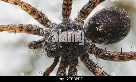 Wolfsspinne aus nächster Nähe. Lycosidae-Makro Stockfoto