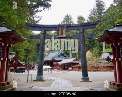 Das vordere Torii-Tor des Futarasan-Jinja-Schreins in Nikko, Japan. Dieser Schrein wurde 767 von Shodo Shonin gegründet. Stockfoto