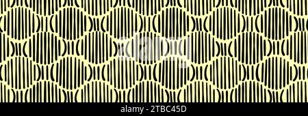 Kleines Strichmuster. Nahtloses minimales Strichmuster, kleine Elemente auf gelbem Hintergrund. Stock Vektor