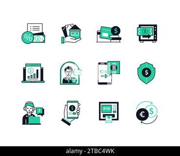 Geld und Finanzen – Symbole im Liniendesign Stock Vektor