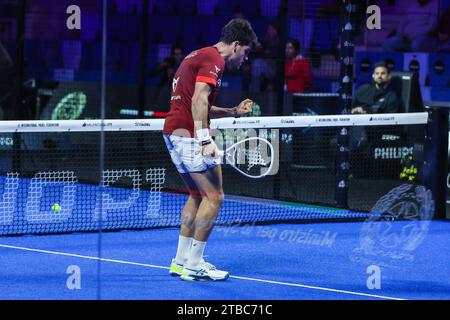 Mailand, Italien. Dezember 2023. Garrido Javier (ESP) feiert während der Milano Premiere Padel P1 in der Allianz Cloud Arena. (Foto: Fabrizio Carabelli/SOPA Images/SIPA USA) Credit: SIPA USA/Alamy Live News Stockfoto