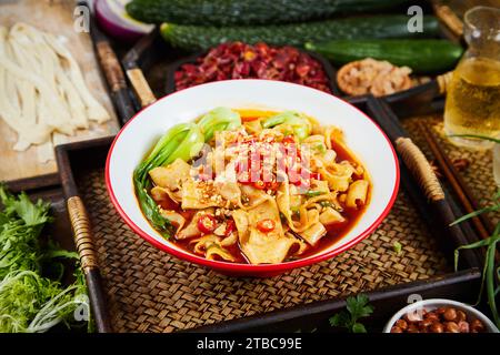 Nudeln mit Scallion-Öl, Biang-Biang-Nudeln Stockfoto