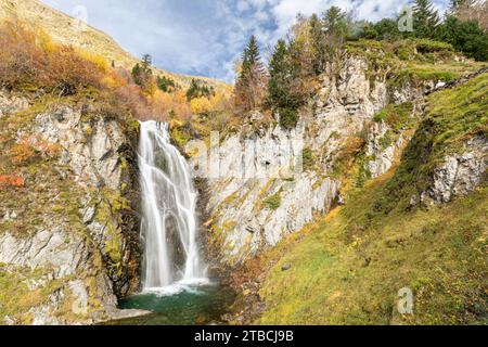 Salt del Pish Wasserfall, Varrados-Tal, Aran-Tal, Lleida, Spanien Stockfoto