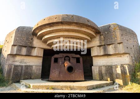 Batterie de Longues-sur-Mer - Flugabwehrbatterie,-, Longues-sur-Mer, Calvados, Basse-Normandie, Frankreich Stockfoto
