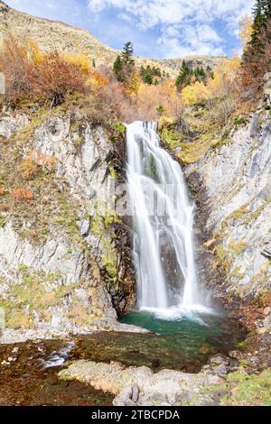 Salt del Pish Wasserfall, Varrados-Tal, Aran-Tal, Lleida, Spanien Stockfoto