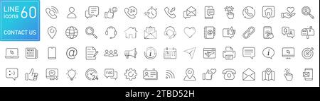 Set mit einfachen Kontaktsymbolen für Web- und mobile App. Symbol für soziale Medien Anruf per E-Mail an Mobilgeräte. Kundendienst. Wenden Sie sich an den Support und unterzeichnen Sie Stock Vektor