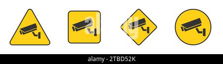 Schildersatz für Videoüberwachung. Warnaufkleber für Diebstahlwarnanlage. CCTV-Kamera-Symbol. Illustration des flachen Vektors Stock Vektor