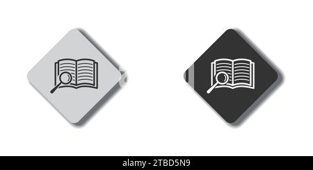 Buch- und Lupensymbol. Illustration des flachen Vektors Stock Vektor