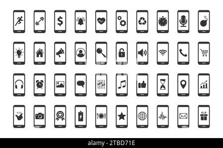 Smartphone-Symbole eingestellt. Mobile Anwendungen. Sammlung. Vektorabbildung Stock Vektor