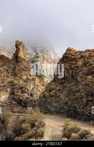 Vulkanische Gesteine, grobes Material, Mirador Degollada de la Cruz Grande, San Bartolome de Tirajana, Gran Canaria, Kanarische Inseln Stockfoto