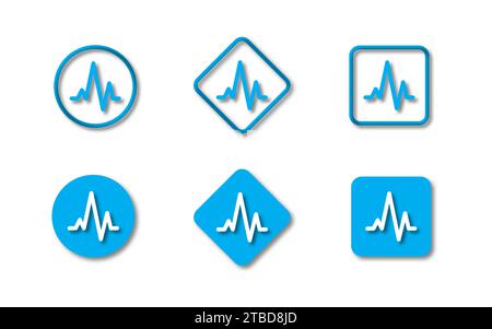 Herzfrequenzsymbol. Herzpulssymbol. Elektrokardiogramm-Symbol. Farbige Schaltflächen mit Schatten. Illustration des flachen Vektors Stock Vektor