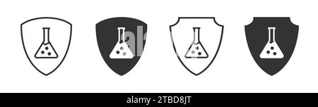 Symbol für chemikalienbeständige Stoffe. Abschirmung mit Kolben. Schutz vor Chemie. Vektorabbildung Stock Vektor