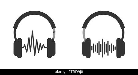 Symbol für Kopfhörer und Schallwellen. Kopfhörer-Symbol mit WaveBeats. Vektorabbildung Stock Vektor