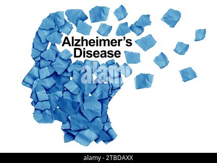 Alzheimer-Krankheit als kognitiver Rückgang als degenerative Demenz-Gehirnerkrankung, die zu Gedächtnisverlust als neurologisches Symbol für das Altern des Geistes führt Stockfoto