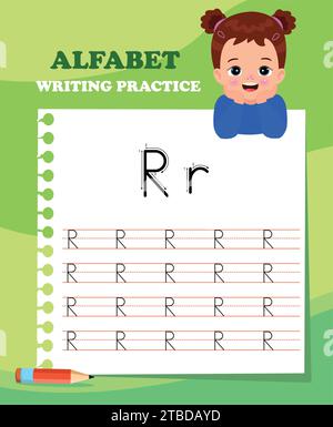 Arbeitsblatt zur Nachverfolgung von Buchstaben mit allen Buchstaben. Grundlegende Schreibpraxis für Kindergartenkinder Stock Vektor
