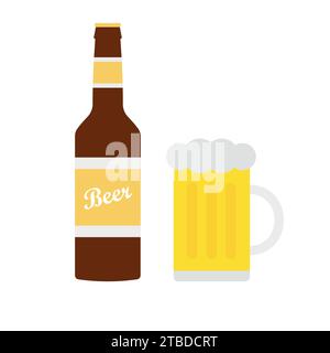 Vector flache Bierflasche und Glas Stock Vektor