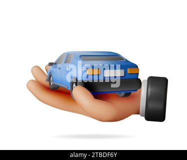 3D Blue Car Oldtimer-Modell in der Hand Stock Vektor