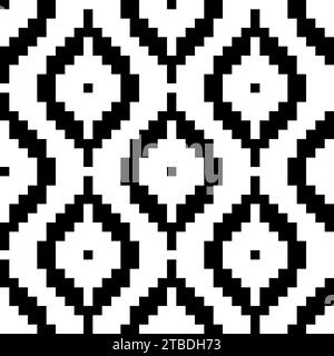 Nahtloses Shweshwe-afrikanisches Muster. Wiederholung der abstrakten shwe-Schwarzweiß-Isolierung auf weißem Hintergrund. Wiederholte geometrische Darstellung für Designdrucke. Sotho Stock Vektor