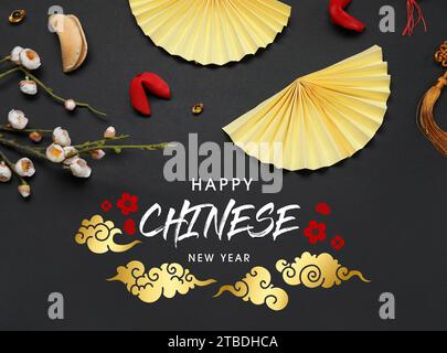 Stilvolle Grußkarte für ein glückliches chinesisches Neujahr Stockfoto