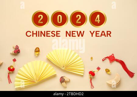 Stilvolle Grußkarte für ein glückliches chinesisches Neujahr 2024 Stockfoto