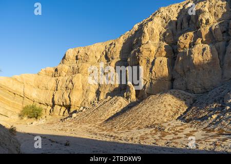 Box Canyon Wash, ein trockener, staubiger, leerer Canyon in Südkalifornien. Fotos, die im Morgenlicht aufgenommen wurden Stockfoto