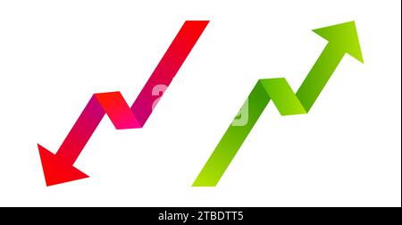 Vektorabbildung von zwei Pfeilen. Vektorsymbole der Pfeile nach oben und unten. Stock Vektor