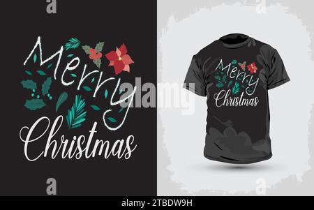 Weihnachtliches T-Shirt-Design, neues weihnachtliches Design, modisches weihnachtliches T-Shirt. „Happy Merry Christmas“-Design. Stock Vektor