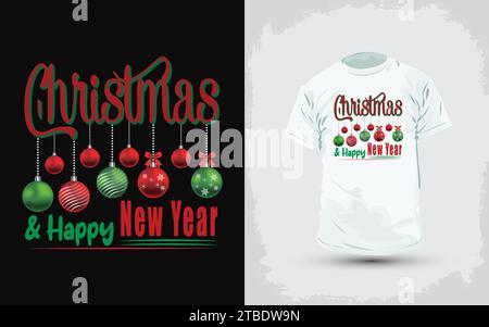 Weihnachtliches T-Shirt-Design, neues weihnachtliches Design, modisches weihnachtliches T-Shirt. „Happy Merry Christmas“-Design. Stock Vektor