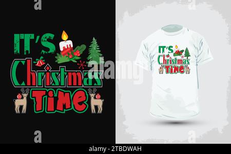 Weihnachtliches T-Shirt-Design, neues weihnachtliches Design, modisches weihnachtliches T-Shirt. „Happy Merry Christmas“-Design. Stock Vektor