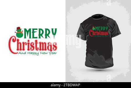 Weihnachtliches T-Shirt-Design, neues weihnachtliches Design, modisches weihnachtliches T-Shirt. „Happy Merry Christmas“-Design. Stock Vektor
