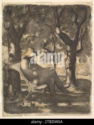 A man Reading in a Garden (Recto); Vorskizze für A man Reading in a Garden (verso) 1929 von Honore Daumier Stockfoto