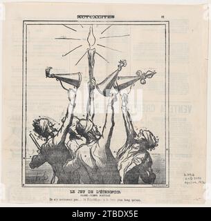 Das Spiel mit dem Kerzenlöscher, Ein neuer Zeitvertreib: Sie werden es nicht erreichen können .... Die Wappen der Republik sind länger als ihre, aus den Nachrichten des Tages, die vom 1. Bis 2. April 1872 1954 in Le Charivari von Honore Daumier veröffentlicht wurden Stockfoto