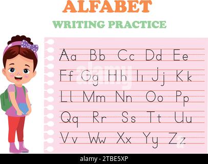 Arbeitsblatt zur Nachverfolgung von Buchstaben mit allen Buchstaben. Grundlegende Schreibpraxis für Kindergartenkinder Stock Vektor