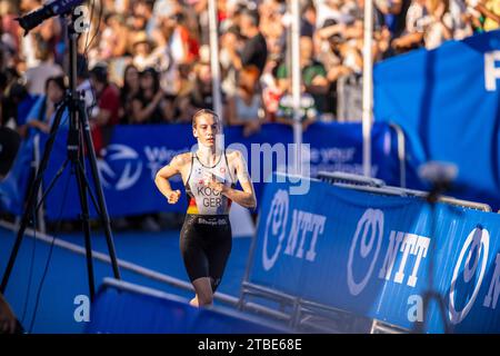 Annika Koch nahm an der Triathlon-Weltmeisterschaft 2023 in Pontevedra Teil. Stockfoto