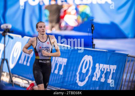 Annika Koch nahm an der Triathlon-Weltmeisterschaft 2023 in Pontevedra Teil. Stockfoto